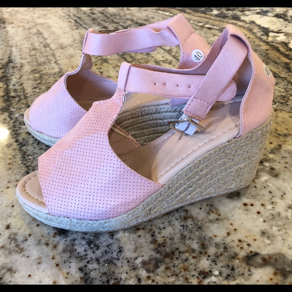 Pink wedge sandals
